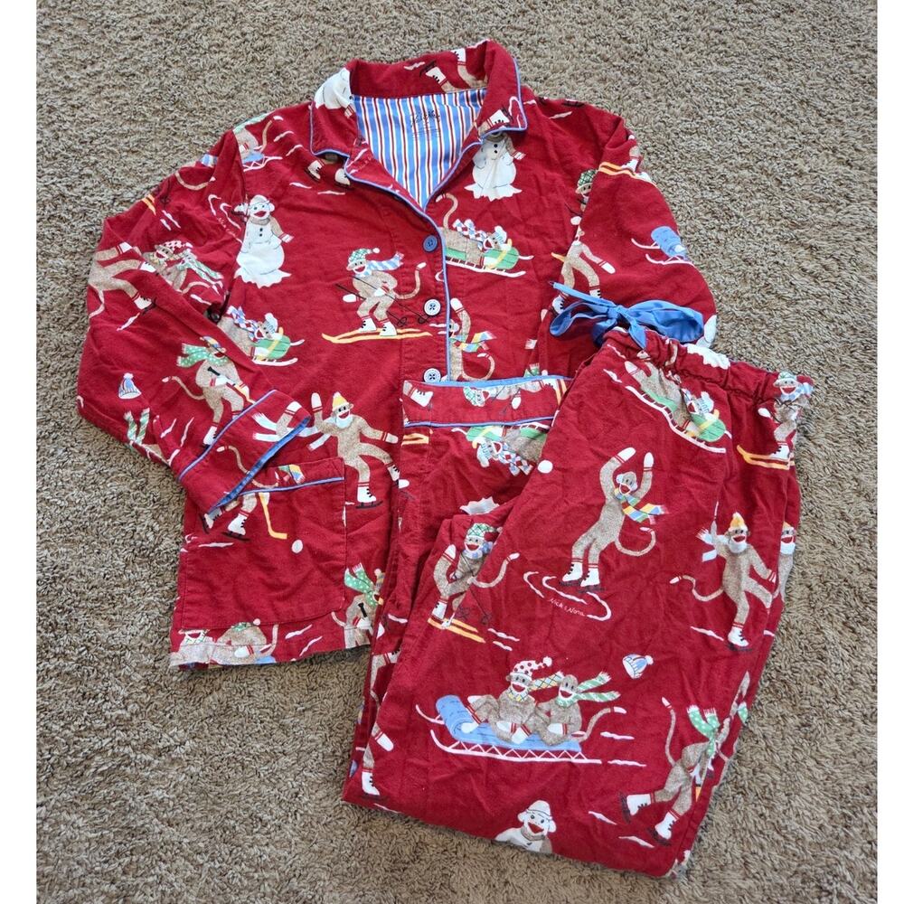 Nick & Nora 100% cotton sock money downhill sledding winter red pajama set 2XL